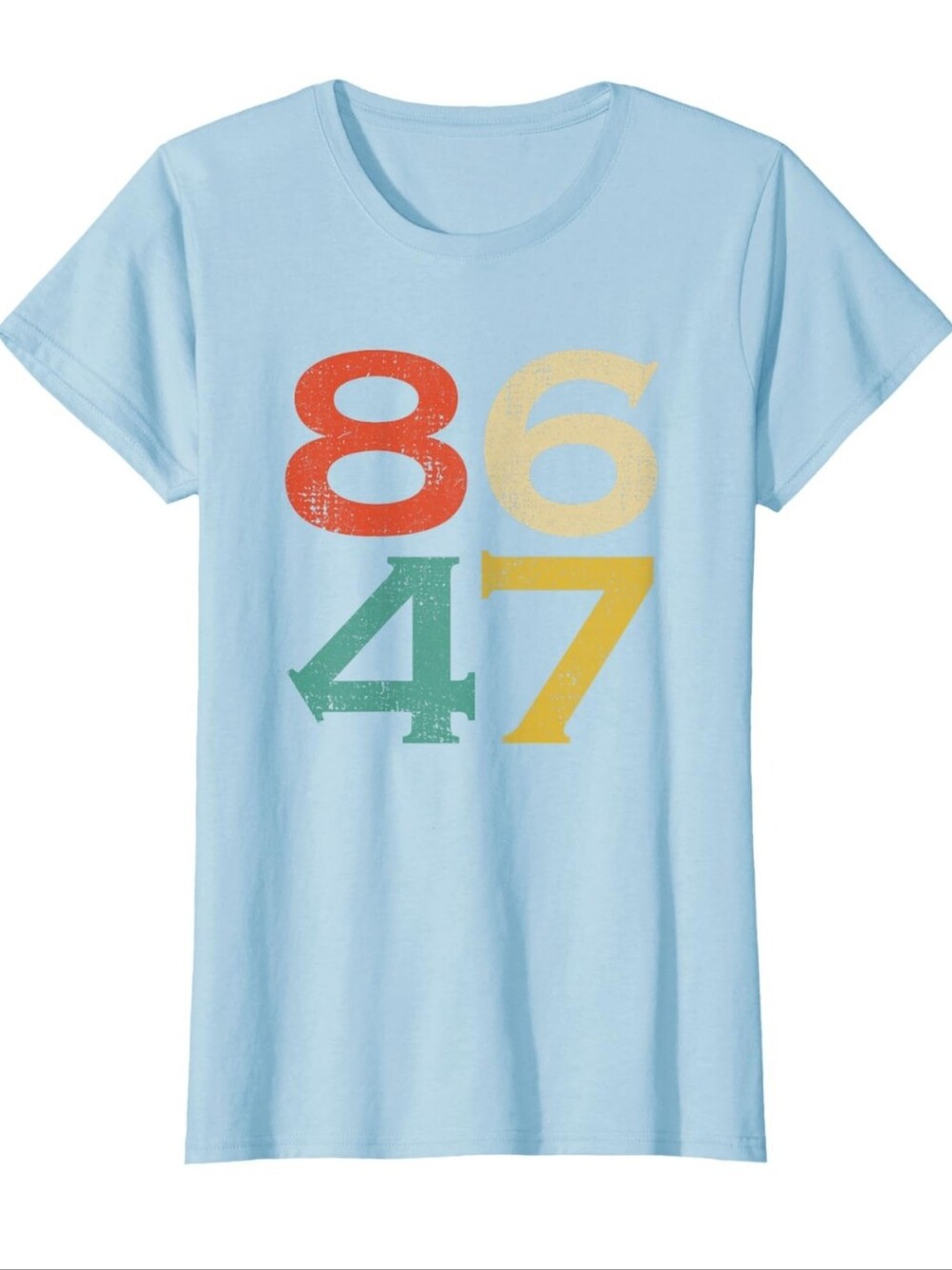 WOMEN'S FIT SIZE MEDIUM LIGHT BLUE TSHIRT GRAPHIC MULTICOLOR 86 47 86/47 8647
